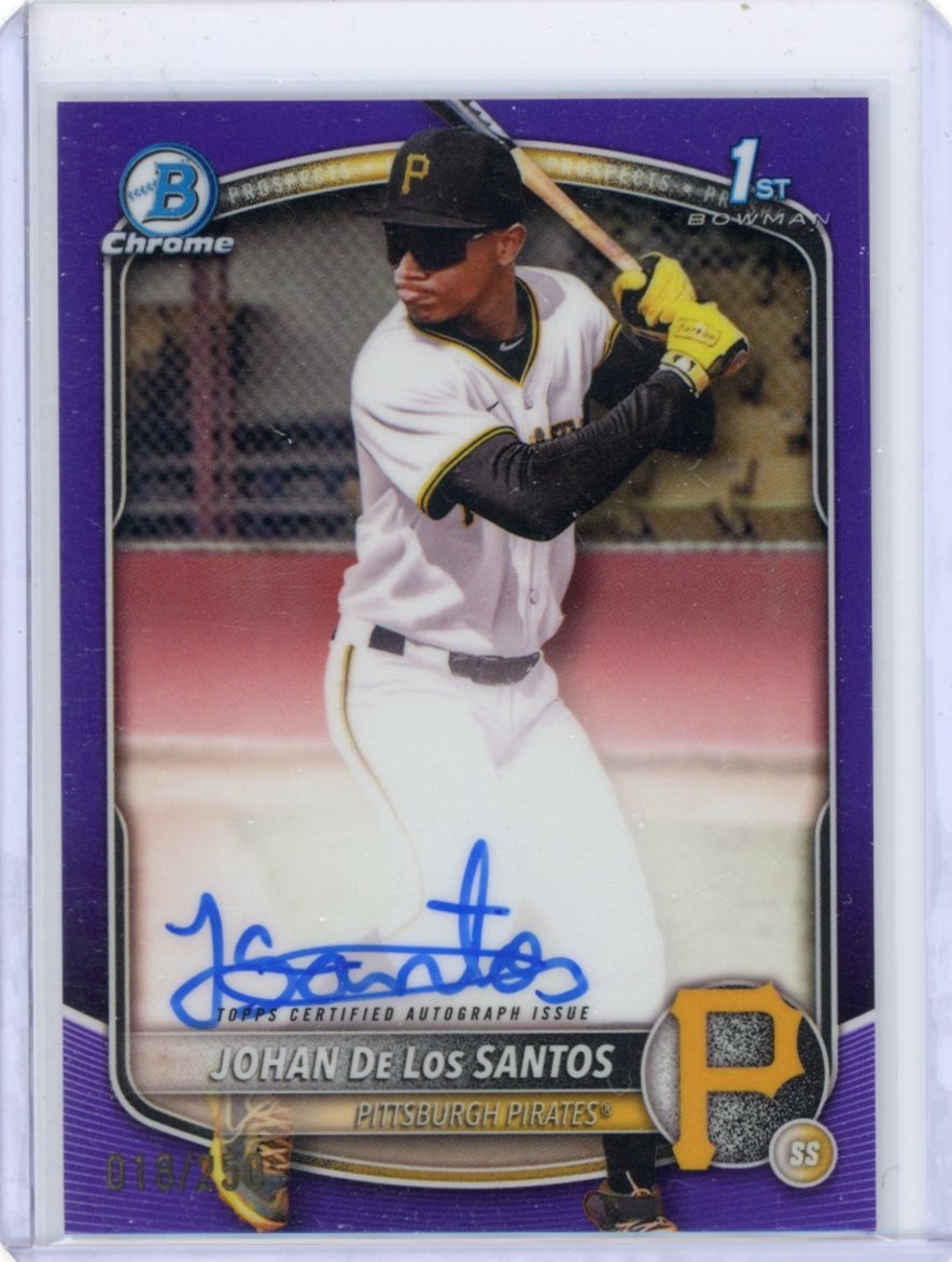 Johan De Los Santos 2025 Bowman Chrome Prospect 1st Bowman Purple Auto /250
