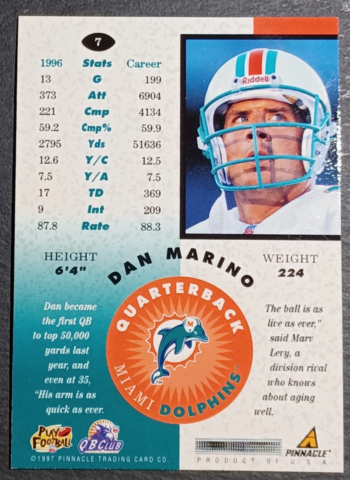 Pinnacle Mint Collection 1997 - Dan Marino #7 Gold Team Pinnacle - Como nuevo - SC-62 Foto 2 de 2