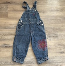 Vintage Y2K Oshkosh B gosh vestbak cuffed denim overalls floral embroidery sz 3t