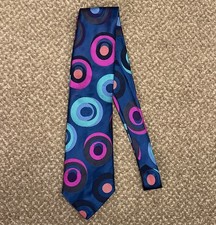 Duchamp London 100% Silk Tie Handmade in England Blue Geometric Polka Dot Circle