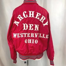 Vintage Kurtka bomberka Męska (XL) Łucznictwo Ohio Czerwona podszewka Polowanie Varsity Gorp USA