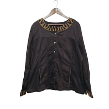 The Quacker Factory Brown Denim Jacket Size XL Animal Print Embellished Pockets 