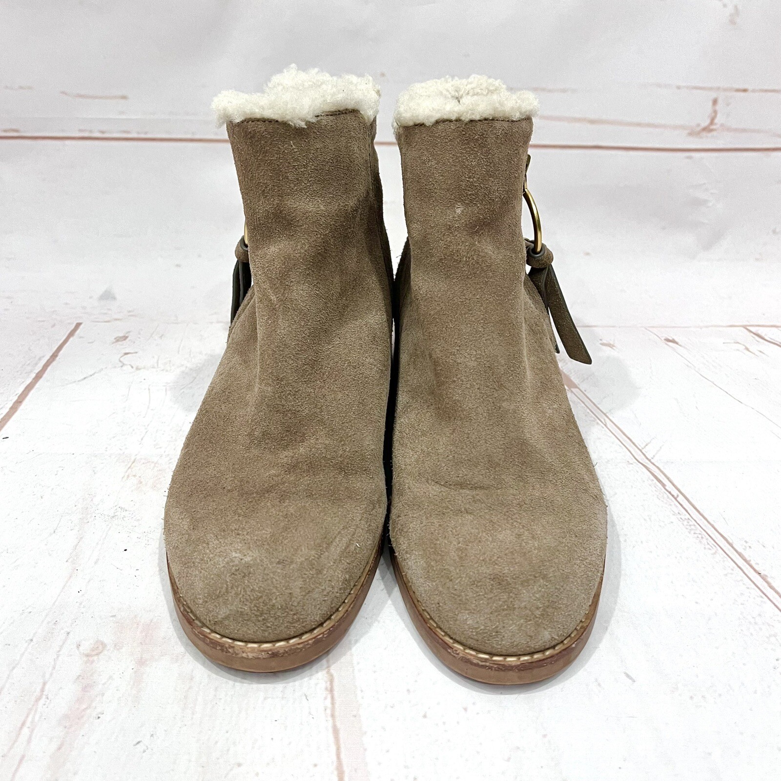 See by Chloe Suede Leather Louise Sheepskin Shearling Fur Lined