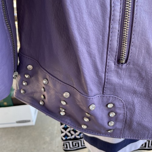 Vintage Roaman's Damen lila Lederjacke Reißverschlussmantel Strass nieten 16W - Bild 5 von 8