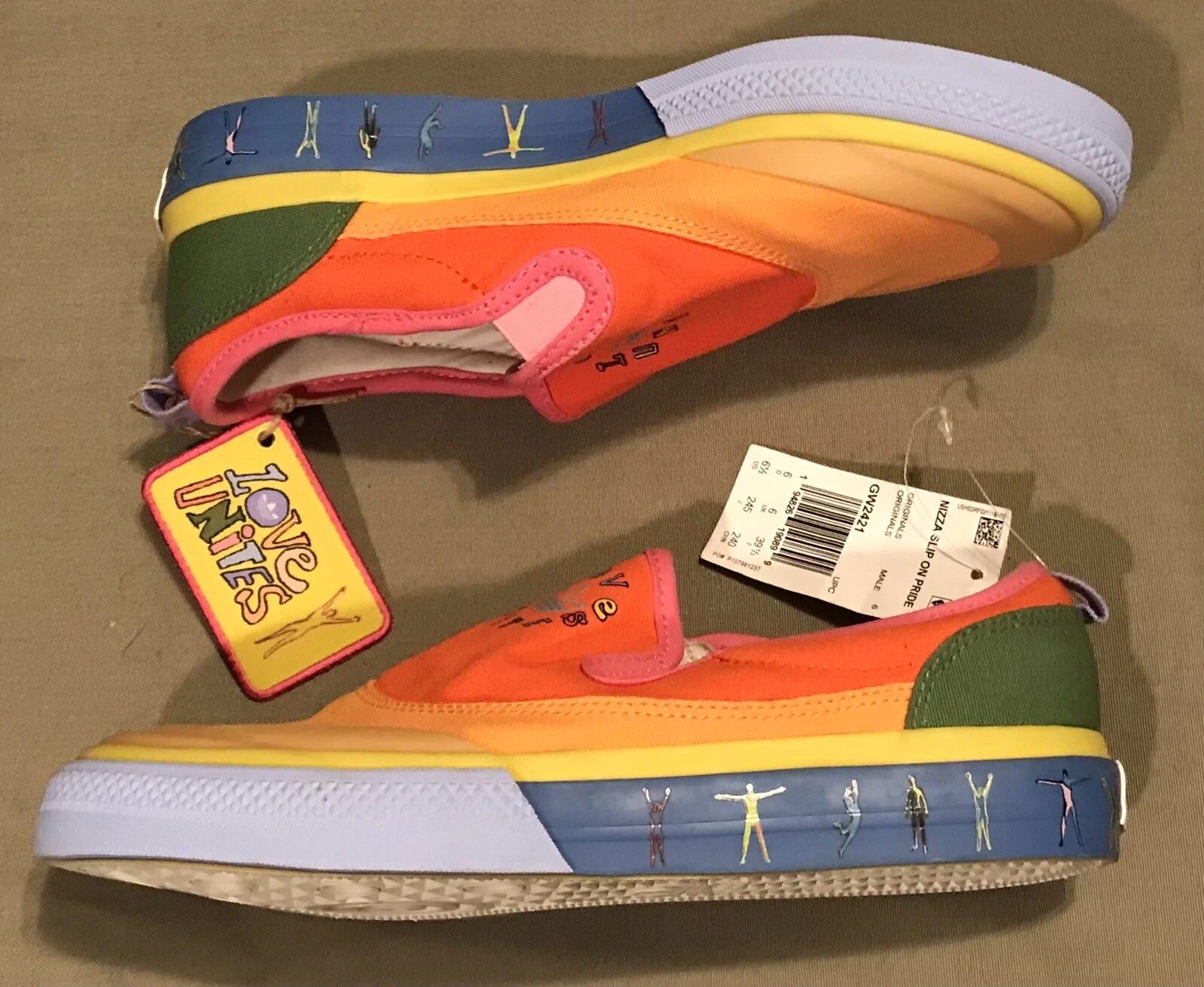 Mocassini sneaker nuovi da uomo Adidas Originals Nizza slip on Pride Love Unites taglia 6 5