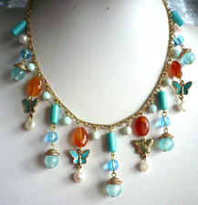 super süße BettelKette Collier Achat Perle Stein Emaille Schmuck gold türkis NEU