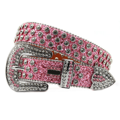 Western Rhinestone Belt for Women Men Rivet Studded Y2K Bling Leather Belts