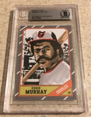 Eddie Murray Original Art Sketch Card Baltimore Orioles Beckett BAS True 1/1