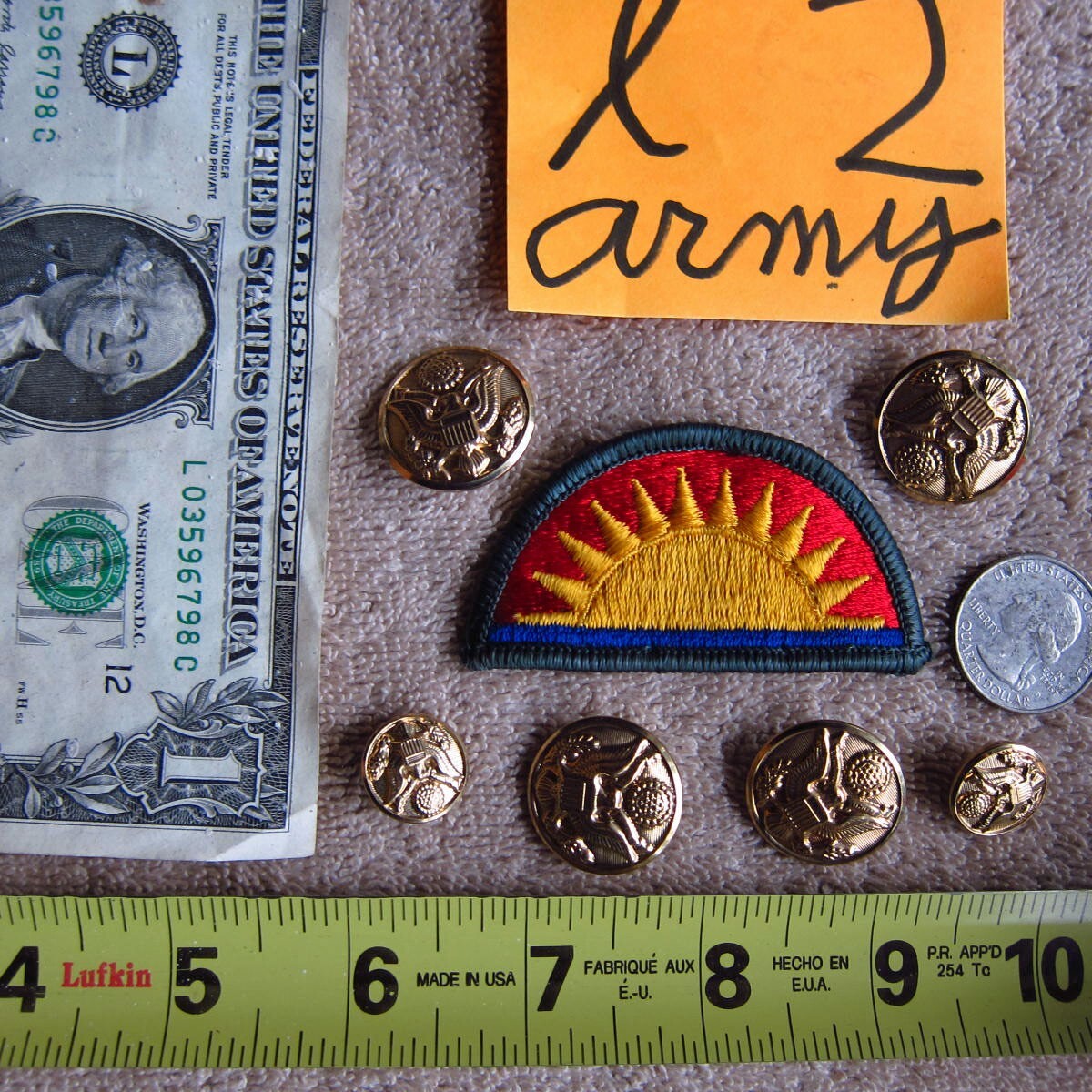 WW2 U.S. Army 41st infantry division sunset, sun set patch & 6 Waterbury buttons