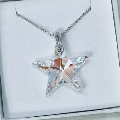 925 Silver Large 28mm Star Blue AB Necklace Gift Made With Swarovski Crystals