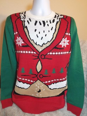 Mens Ugly Christmas Sweater Fat Santa Belly Crew Neck Size M