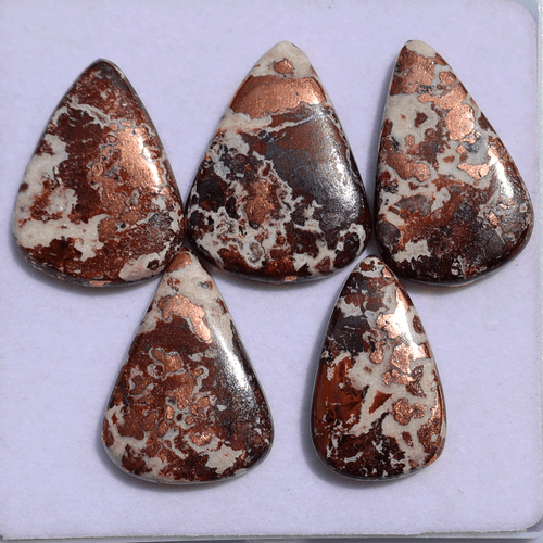 Lotto 5 Pezzi Pietre Preziose Cabochon Pera Rame Naturale Dolomite Alta Qualità 35mm-39mm - Foto 2 di 14