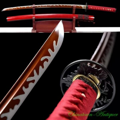 Katana Japanese Ronin Samurai Sword Spring Steel Roasted Red Blade Sharp #1817