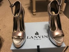 authentic Lanvin Designer Sandal T-Strap Wedge-Metallic