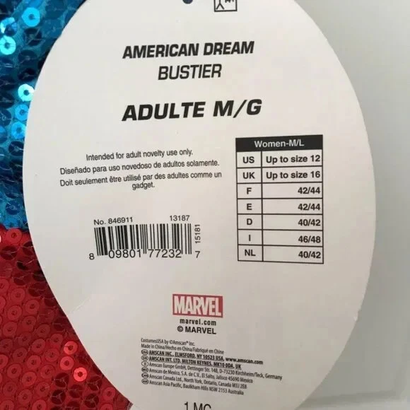 NUEVO CON ETIQUETAS Marvel Sueño Americano Lentejuelas Corsé Disfraz Juegos con disfraces Vestido de Vestir Foto 4 de 4