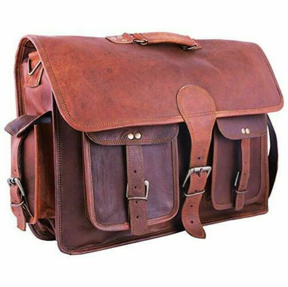 Men's Vintage Bag Genuine Leather Laptop Handmade Shoulder Messenger Satchel Bag