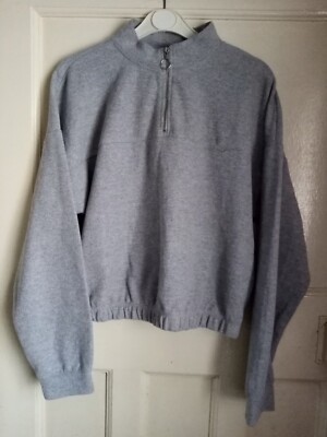 Jumper Quarter Zip GreyCrop Top Sweatshirt Short Elastic Waist Medium ''DEFACTO''