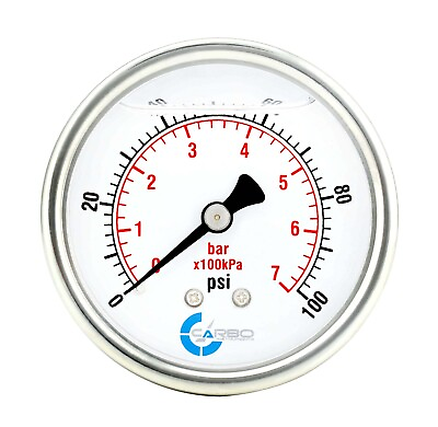 #ad 2quot; Pressure Gauge Stainless Steel Case Liquid Filled Back Mnt 100 Psi $11.95