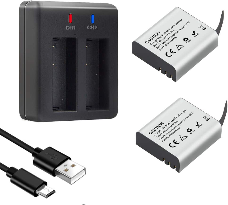 2-Pack 1350mAh Rechargeable Action Camera Batteries with Dual USB Charger  -image