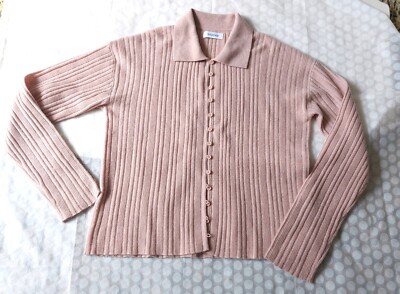 NAADAM Cashmino Wool Cashmer Ribbed Collared Cardigan - Desert Pink - L / UK16