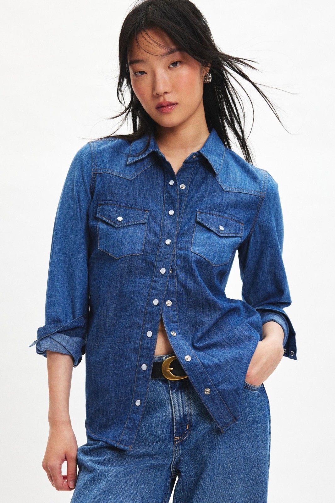 BDG Urban Outfitters Ariella Denim Western Shirt Cotton Top Long Sleeve S 275855