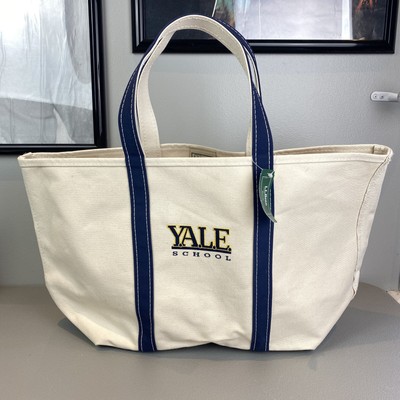 NET LL Bean Boat And Tote Large Canvas Bag White Blue Yale College Ivy League