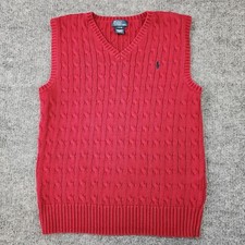 Polo Ralph Lauren Sweater Vest Boys Large 14-16 Red Cable Knit V Neck Pullover