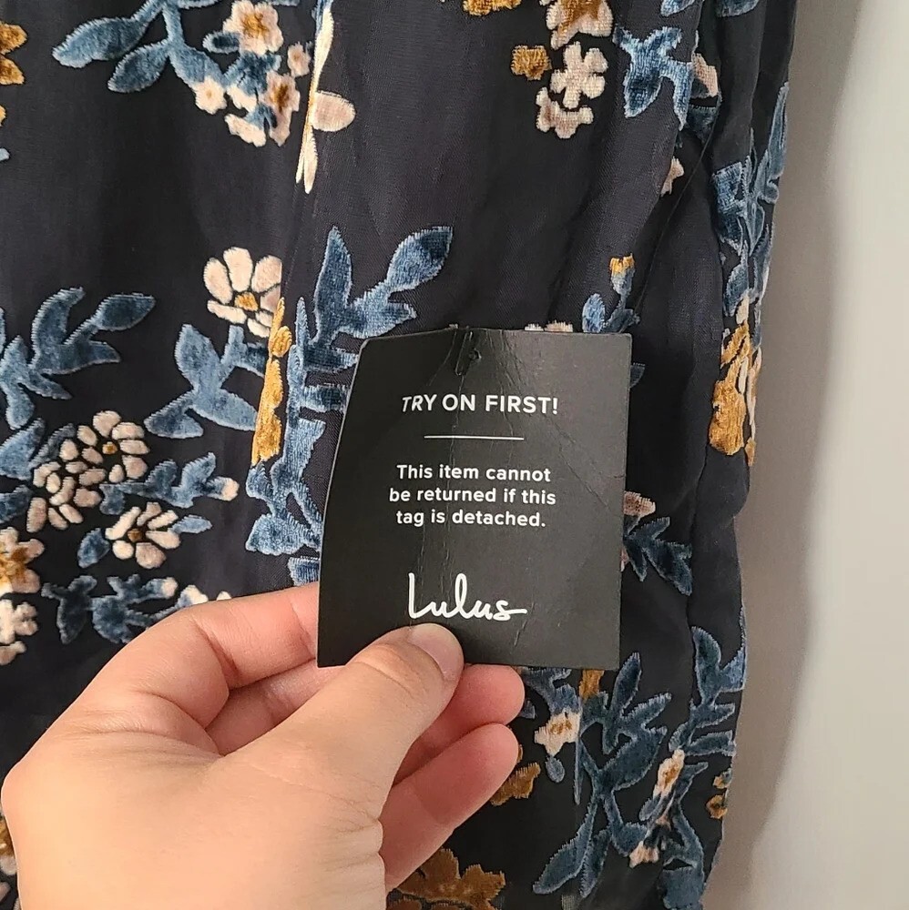 navy blue dress for baby girl Lulus Women's Evenings with You Dark Teal Floral Velvet Asymmetrical Dress  XS