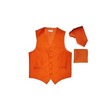 New Men's Tuxedo Vest Vertical Stripes Necktie Hankie set formal party Orange