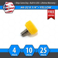  6-32 x 1/4" Thumb Screw Stainless Steel - Yellow Round Knurled Knob - USA