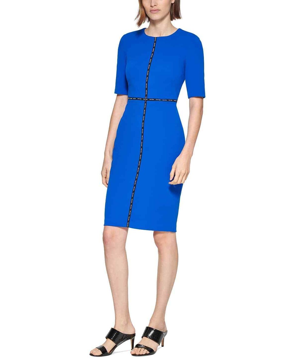 calvin klein blue sheath dress Calvin Klein Women's Foldover-Neck Front-Slit Sheath Dress