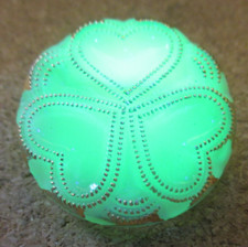 1-Czech Glass Vaseline/Uranium 3 Gold Beaded Hearts-Round Mint Green Button #41