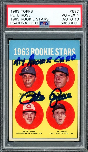 Pete Rose Auto 1963 Topps RC 537 Reds PSA 4 Auto GM 10 "My RC" PSA/DNA #63680001