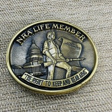 Solid Brass NRA Life Member Belt Buckle The Right To Keep And Bear Arms