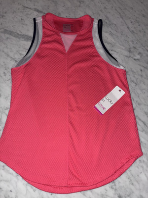 Lucky In Love Chill Out Tank Top XS 0-2 New Coral Tennis Pickleball Mesh Inserts