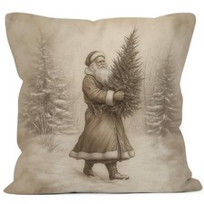 Vintage Christmas Santa Claus Throw Pillow Covers 18x18, Rustic Farmhouse Win...