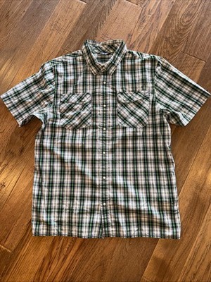 The North Face Snap Down Short Sleeve Plaid Shirt Sz XL Blue Green White Pockets