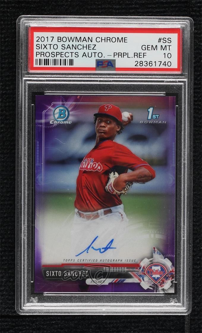 2017 Bowman Chrome Prospect Purple Refractor /250 Sixto Sanchez PSA 10 Auto 01dg