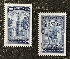 2025USA Forever Boston 2026 World Stamp Show - Set of 2 Singles  mint