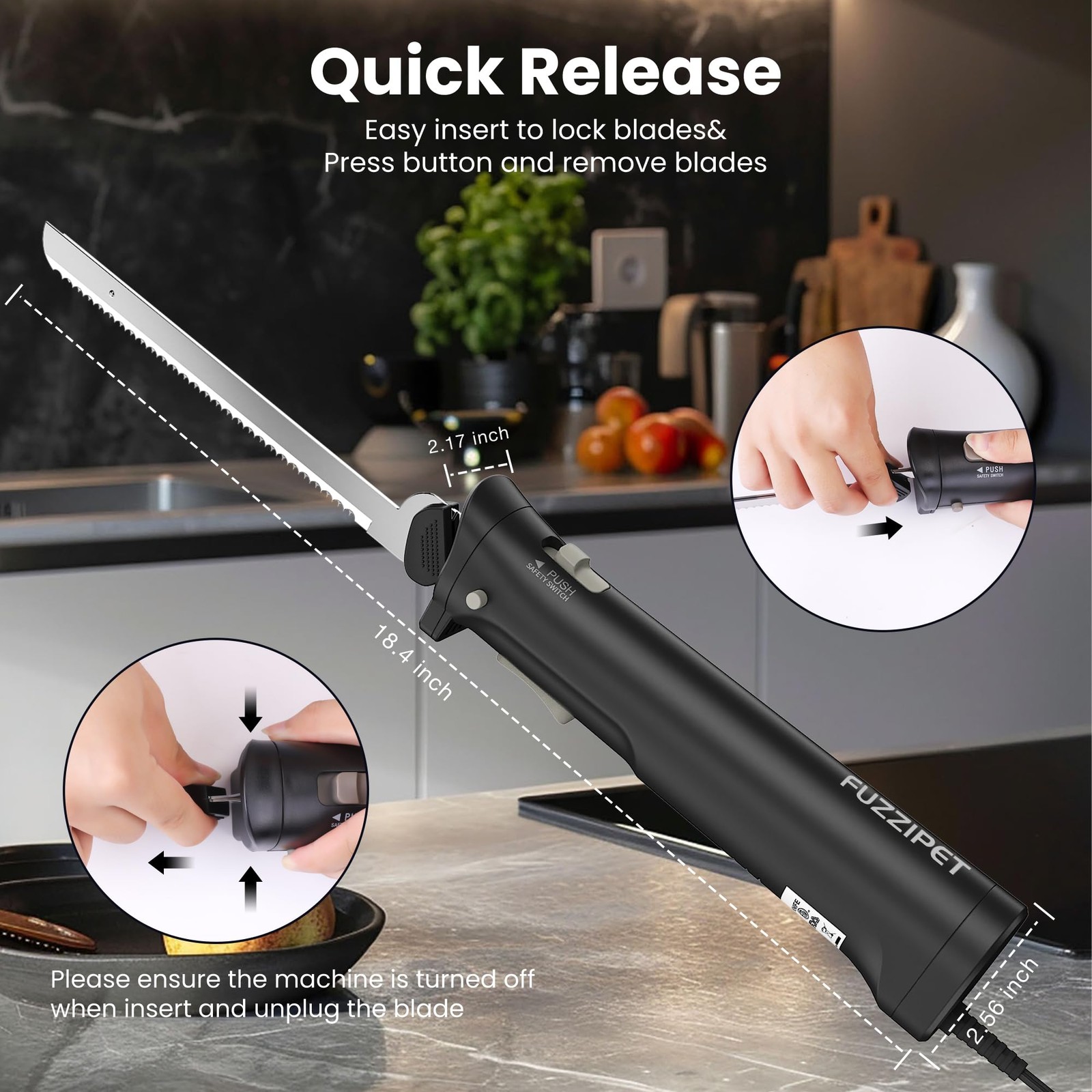 Electric Knife for Meat Slicing, Electric Bread Knife with 4 Stainless Steel ...