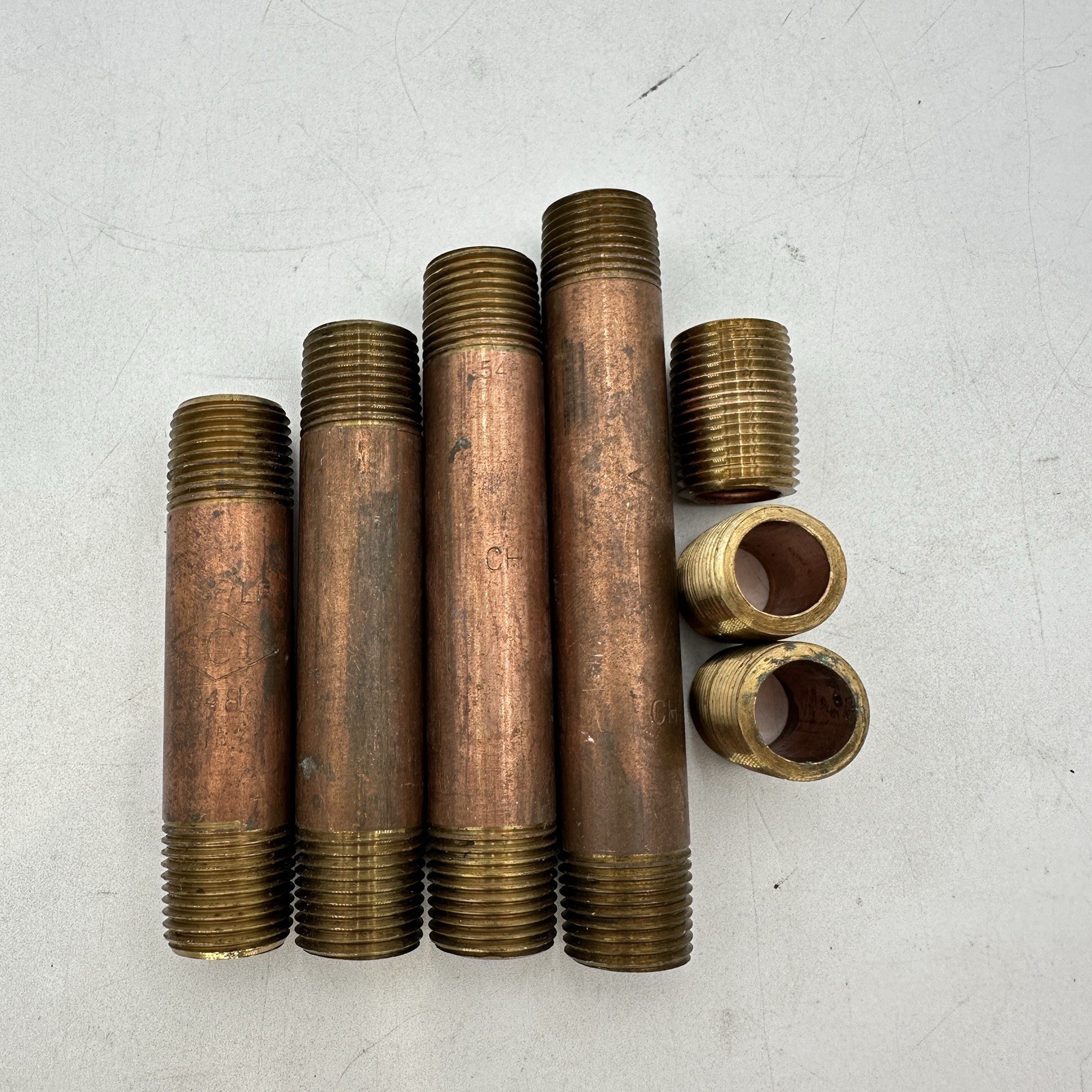 Lot of 7 SCI Red Brass Nipples 1/2" x 1 1/8"(3) / 3.5" / 4" / 4.5" / 5"