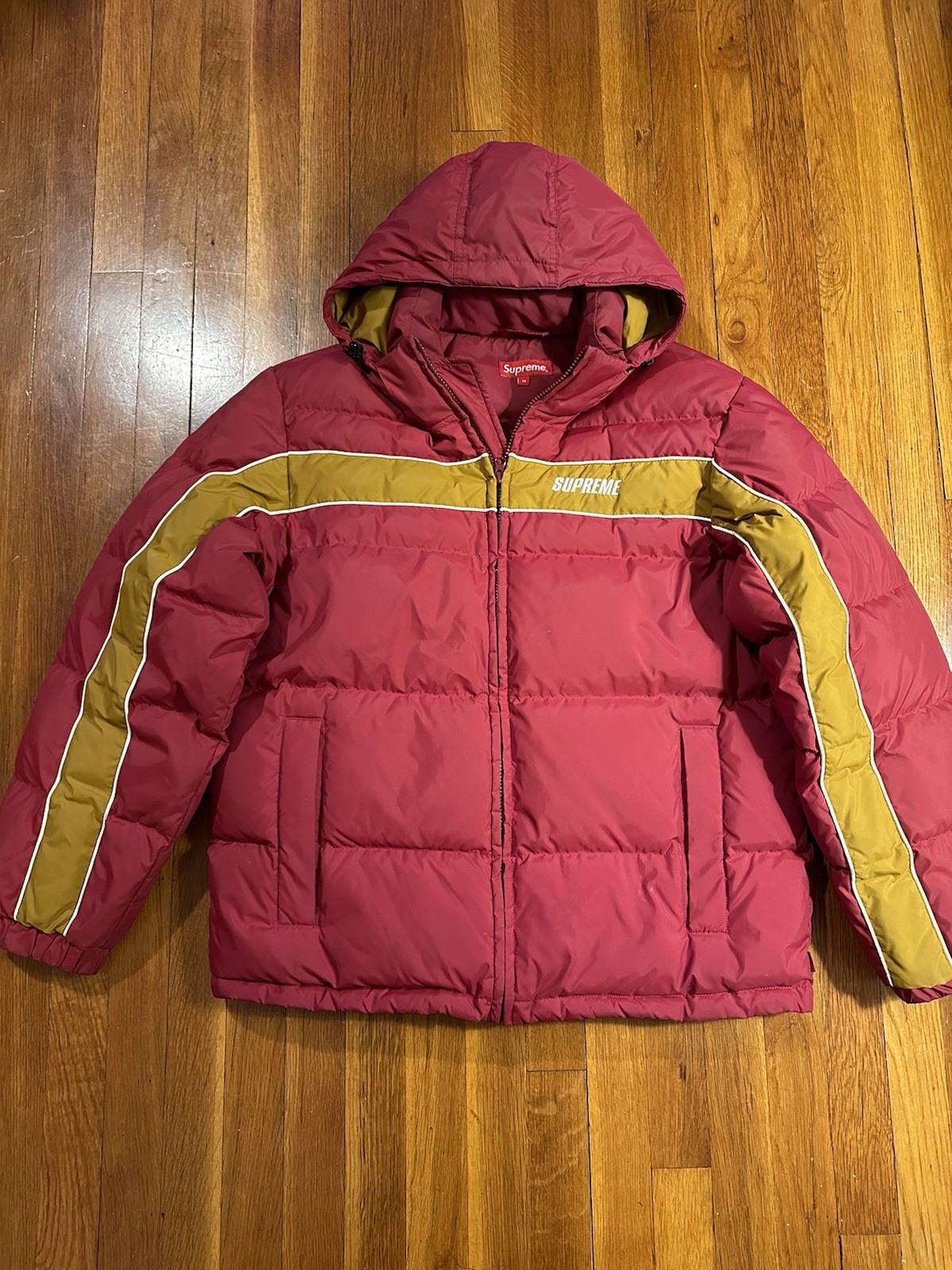 Supreme Stripe Panel Down Jacket FW18Burgundy, du… - image 2