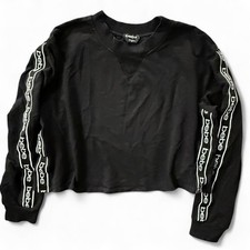 Bebe Cropped Crewneck Long Sleeve Sweatshirt Black Logo HipHop Active Black Sz M
