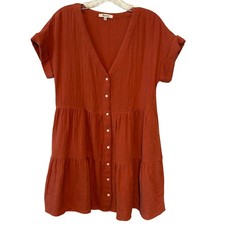 Madewell Women's Rust Cuff Sleeve Button Front Tiered Mini Dress Size XS