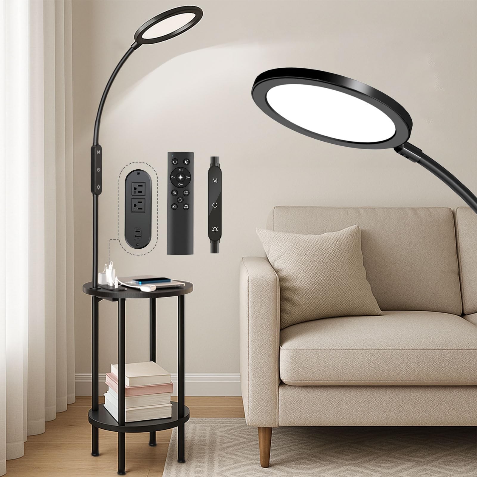 66-Inch Gooseneck Floor Lamp with Remote 12W 10000 Lux Natural Light