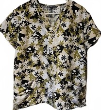 Wear For Care Large Earthy Floral V-Neck Medical Scrub Top