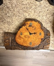 Handmade Live Edge Burl Wood Slab Wall Clock - Rustic Natural Wood Decor Quartz