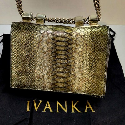 IVANKA TRUMP Leather Designer Purse  Gold Toned Hardware Dust Bag Vintage