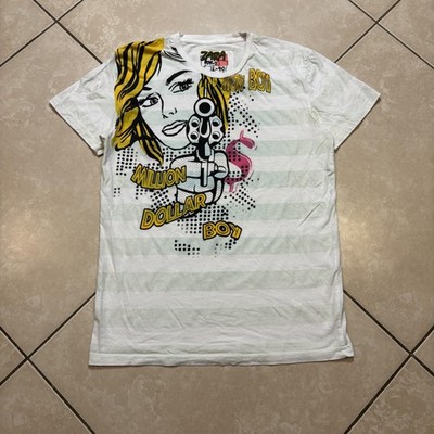 Zara Y2K Pop T Million Dollar Boy Shirt Womens L White Graphic Pop Art Stripe