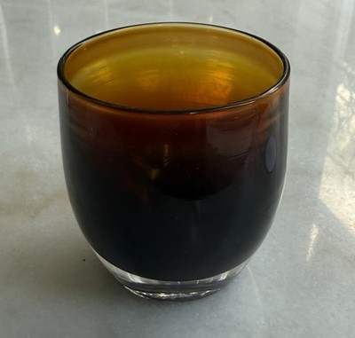 Glassybaby dad Votive Brown Cognac Amber Boxed With Sticker & Circle Card